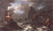 unknow artist A coastal landscape with shipping in a storm,figures shipwrecked in the foreground painting
